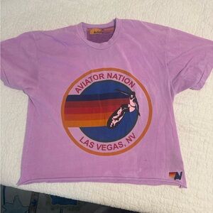 Aviator Nation Lavender Tee with Rainbow Graphic